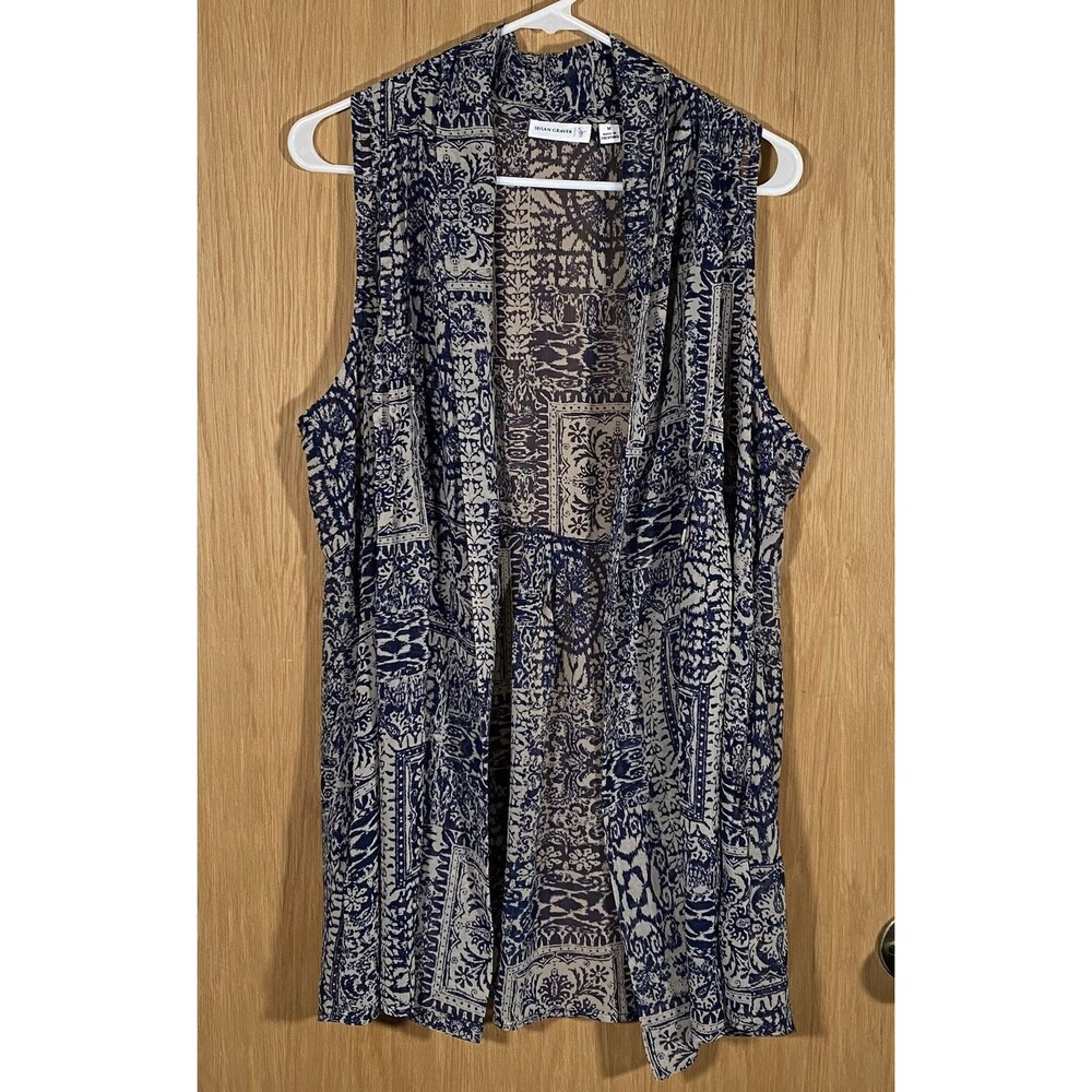 Susan Graver Women's Sz M Open Front Sleeveless Kimono Sheer Boho Festival Artsy